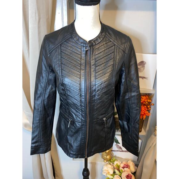 NWT Mark Alan New York size Medium Black Front Zip Faux Leather Moto Jacket - Picture 12 of 12